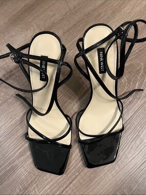 Nine West Black Patent Strappy Lace-Up Heels